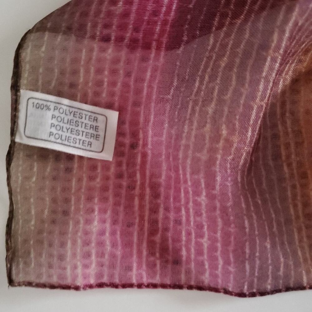 Vintage Scarf BURGUNDY AMBER OMBRE Sheer Chiffon 20" SQUARE - Picture 9 of 9
